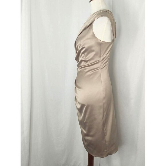 Eliza J One Shoulder Cocktail Dress 4 Jeweled Champagne Gold Party Satin - Picture 6 of 8